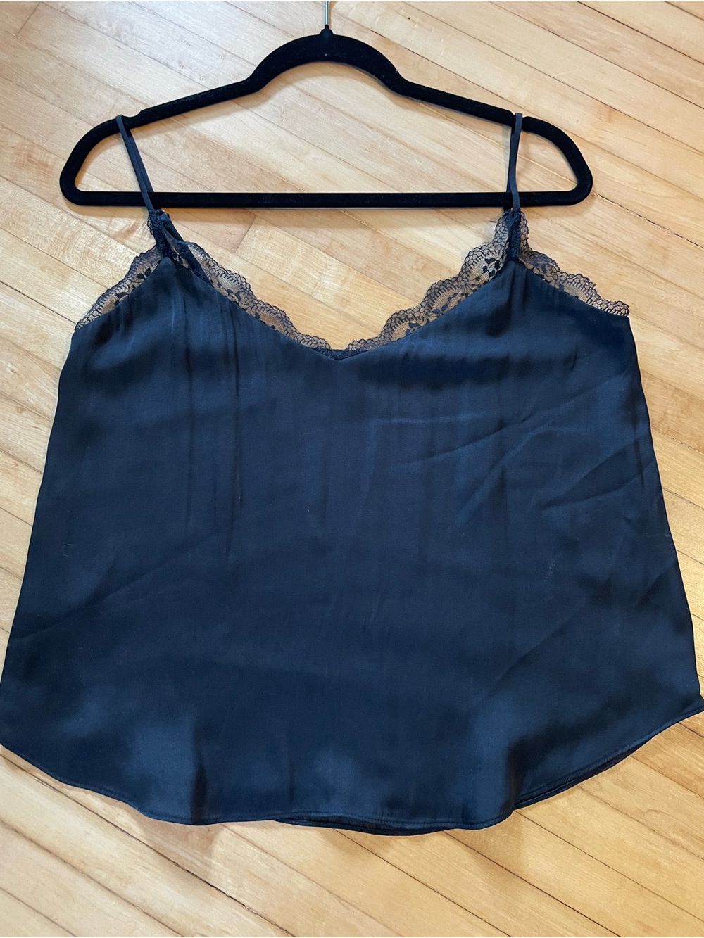 EVEREVE Collette Lace Cami Camisole Tank Top Black Satin Adjustable Date Night